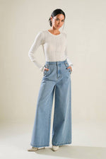 Liyah Denim Vest Top & Wide Pant Set - Blue Denim