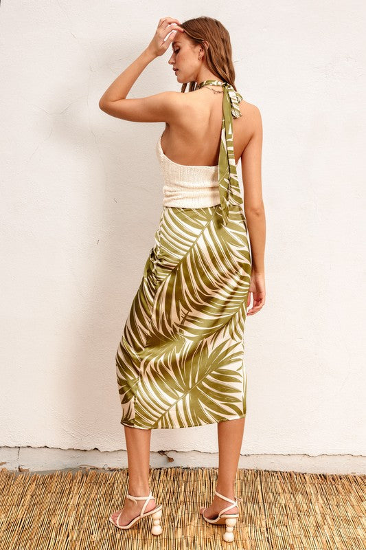 Siera Crochet Halter Top & Tropical Wrap Midi Skirt Set