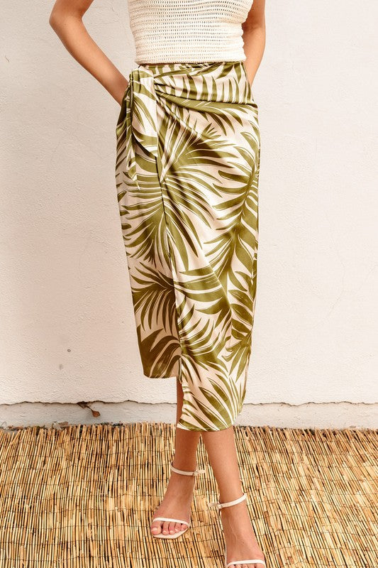 Siera Crochet Halter Top & Tropical Wrap Midi Skirt Set