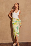 Eva Satin Tropical Tie Front Top & Wrap Midi Skirt Set