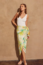 Eva Satin Tropical Tie Front Top & Wrap Midi Skirt Set