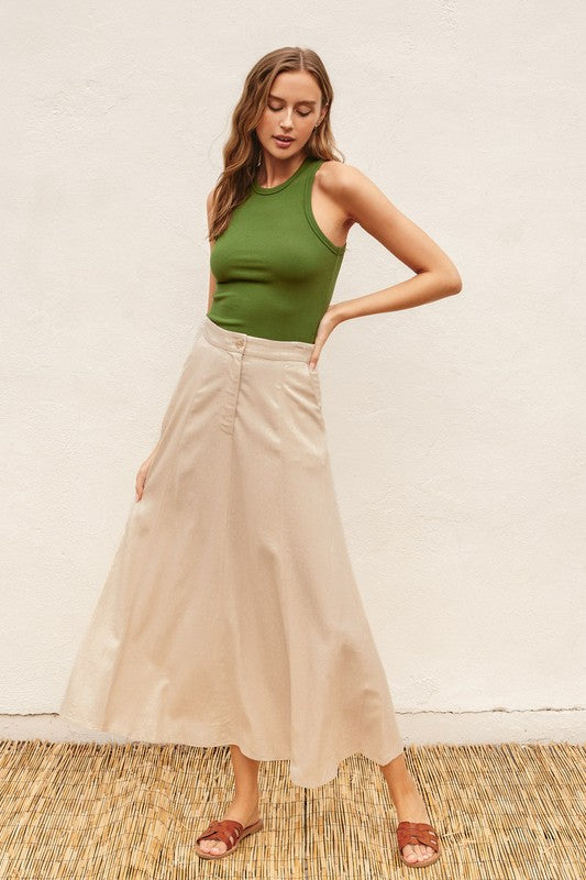 Fernanda Linen A-Line Maxi Skirt - Oatmeal