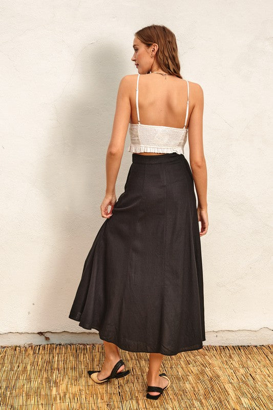 Fernanda Linen A-Line Maxi Skirt - Black