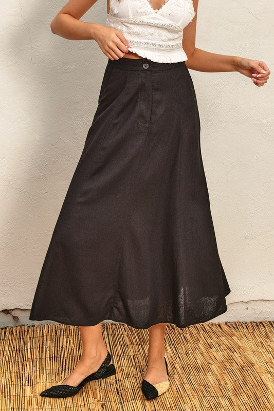 Fernanda Linen A-Line Maxi Skirt - Black