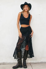 Hannah Lace Surplice Ruffle Maxi Skirt (Boyshorts Lining) - Black