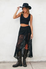 Hannah Lace Surplice Ruffle Maxi Skirt (Boyshorts Lining) - Black
