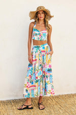 Ximena Summer Vibes Print Halter Top & Midi Skirt Set