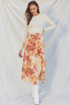 Kinley Floral Print Ruffle Midi Skirt - Pink/Cream