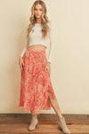 Kinley Paisley Print Ruffled Midi Skirt - Pink/Coral