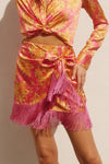Madona Paisley Print Fringe Side Tie Mini Skirt