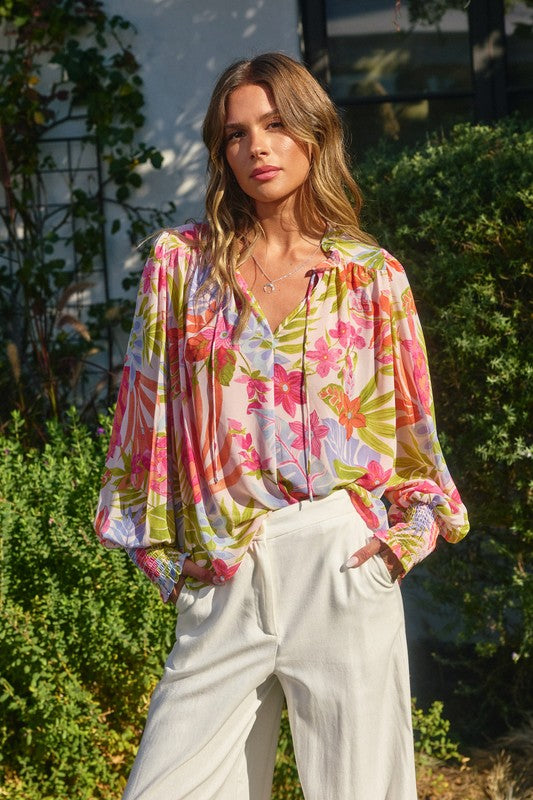 Margot Floral Print Chiffon Long Sleeve Top
