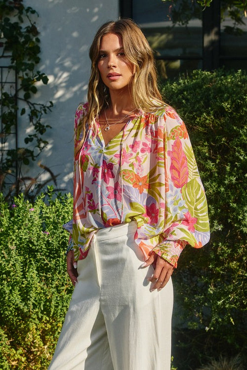 Margot Floral Print Chiffon Long Sleeve Top