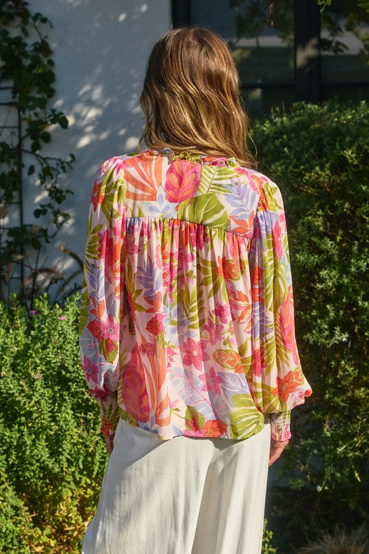 Margot Floral Print Chiffon Long Sleeve Top