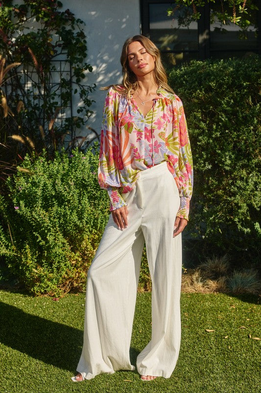 Margot Floral Print Chiffon Long Sleeve Top
