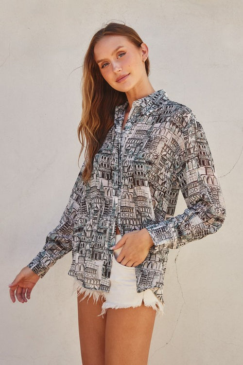 Megan Flowy Printed Button Down Shirt