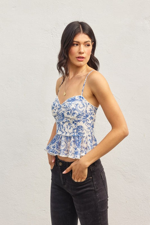 Cecilia Paisley Print Peplum Bustier Top