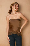 Connie Strapless Satin Lace Top - Brown