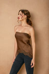 Connie Strapless Satin Lace Top - Brown