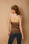 Connie Strapless Satin Lace Top - Brown