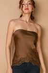 Connie Strapless Satin Lace Top - Brown