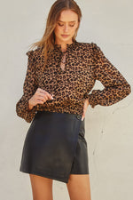 Amiyah Leopard Print Long Sleeve Blouse Top