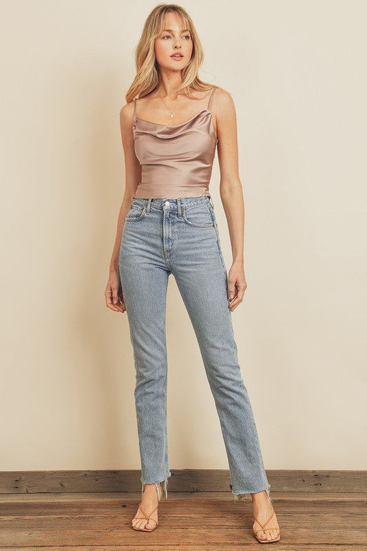 Melina Satin Cowl Neck Cami Top - Champagne