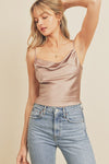 Melina Satin Cowl Neck Cami Top - Champagne