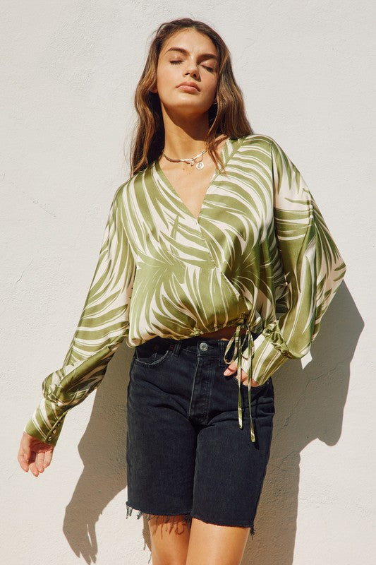 Georgia Tropics Palm Print Long Sleeve Top