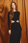 Linette Knit Long Sleeve Midi Dress - Black