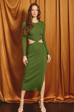 Linette Knit Long Sleeve Midi Dress - Green