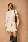 Debby Knit Sweater Waist Tie Ruffle Hem Detail Mini Dress