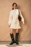 Debby Knit Sweater Waist Tie Ruffle Hem Detail Mini Dress