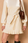 Debby Knit Sweater Waist Tie Ruffle Hem Detail Mini Dress