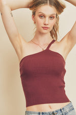 Daivini One Shoulder Knit Top - Burgundy