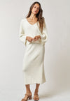 Amore Knit V-Neck Long Sleeve Top & Midi Skirt Set - Ivory