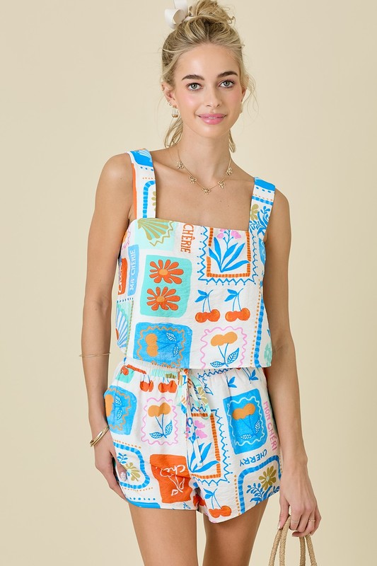 Marah Paradise Print Square Neck Top & Shorts Set
