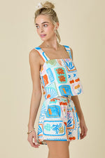 Marah Paradise Print Square Neck Top & Shorts Set
