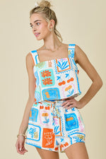 Marah Paradise Print Square Neck Top & Shorts Set