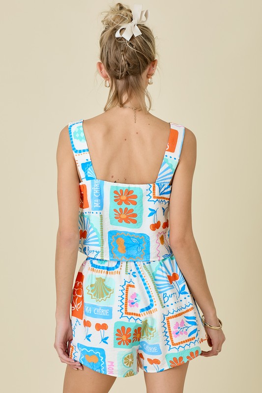 Marah Paradise Print Square Neck Top & Shorts Set