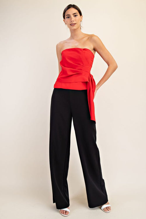 Luisa Strapless Bustier Side Drape Top - Red