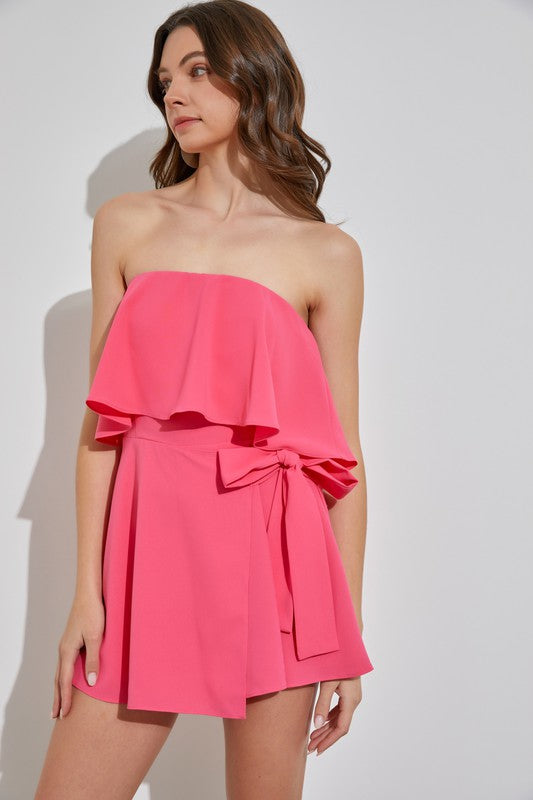 Jessalyn Strapless Side Wrap Romper - Pink