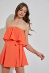 Jessalyn Strapless Side Wrap Romper - Orange