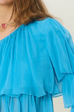 Milan Tiered One Shoulder Top - Aqua Blue