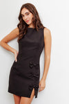 Katie Sleeveless Fitted Bow Detail Mini Dress - Black