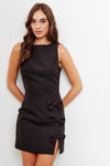 Katie Sleeveless Fitted Bow Detail Mini Dress - Black