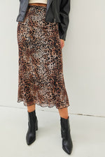 Lulee Stretch Lined Mesh Leopard Print Midi Skirt