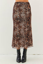 Lulee Stretch Lined Mesh Leopard Print Midi Skirt