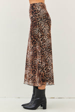 Lulee Stretch Lined Mesh Leopard Print Midi Skirt