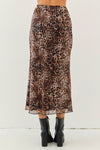 Lulee Stretch Lined Mesh Leopard Print Midi Skirt