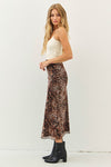 Lulee Stretch Lined Mesh Leopard Print Midi Skirt